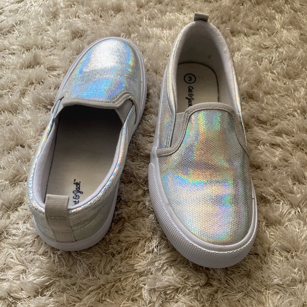 Girls iridescent slip on shoes